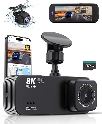 Dash Cam Front and Rear, 8K Ultra HD Dash Camera for Cars